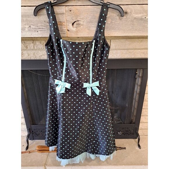 Gunne Sax Jessica McClintock Size 3/4  Green Black Polka Dot Mini Dress Gothic - Picture 1 of 12